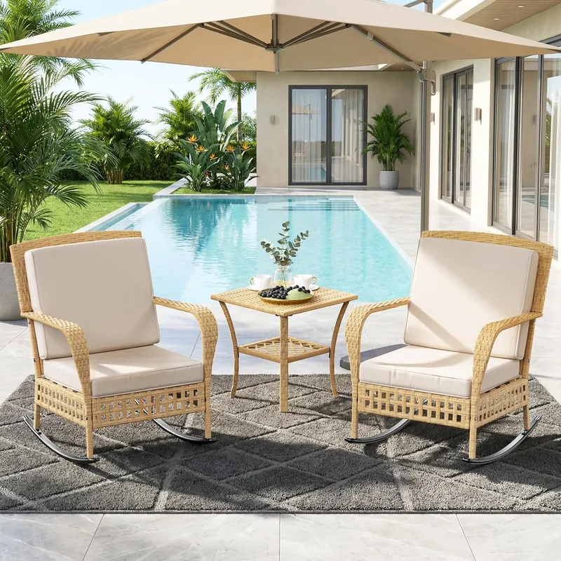 Outdoor Furniture Rocking Chair - 야외용 흔들의자 세트 3피스 위커 파티오