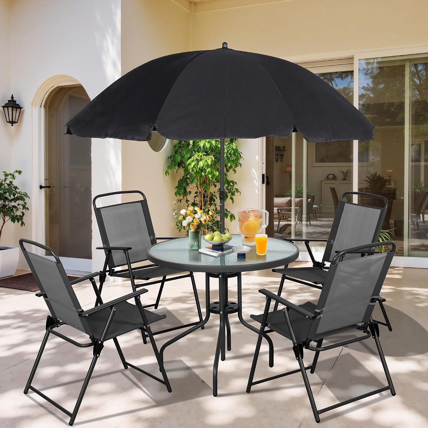 Outdoor Furniture Dining Set - 금속 파티오 식탁 세트, 접이식 의자