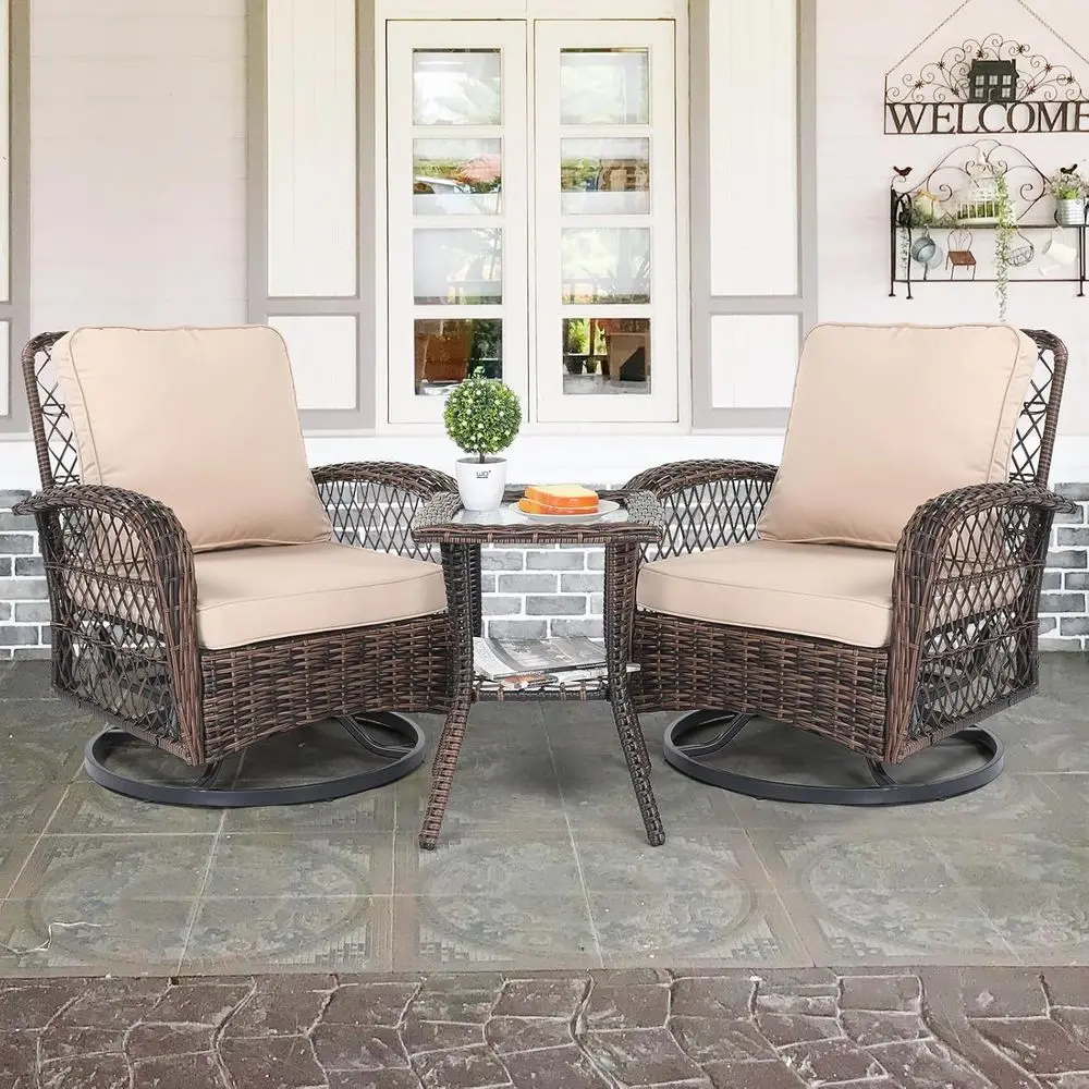 Outdoor Furniture Rocking Chair - 3피스 파티오 가구 세트, 2인용 회전식