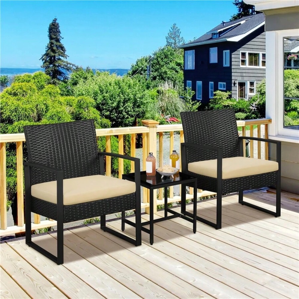 Outdoor Furniture Rattan - 3피스 야외용 위커 가구 세트 (라탄