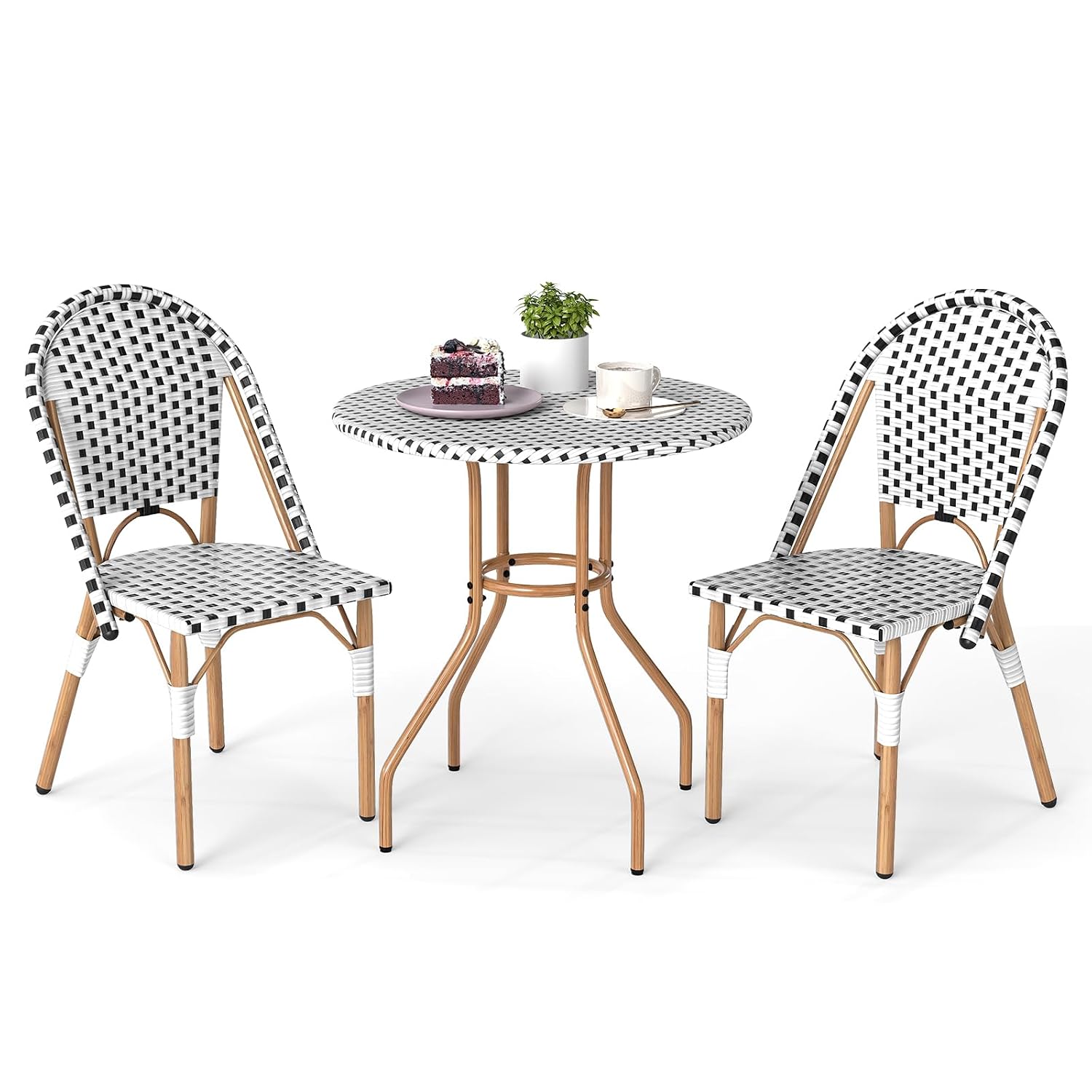 Outdoor Furniture Dining Set - 위커 비스트로 테이블 & 의자 2개