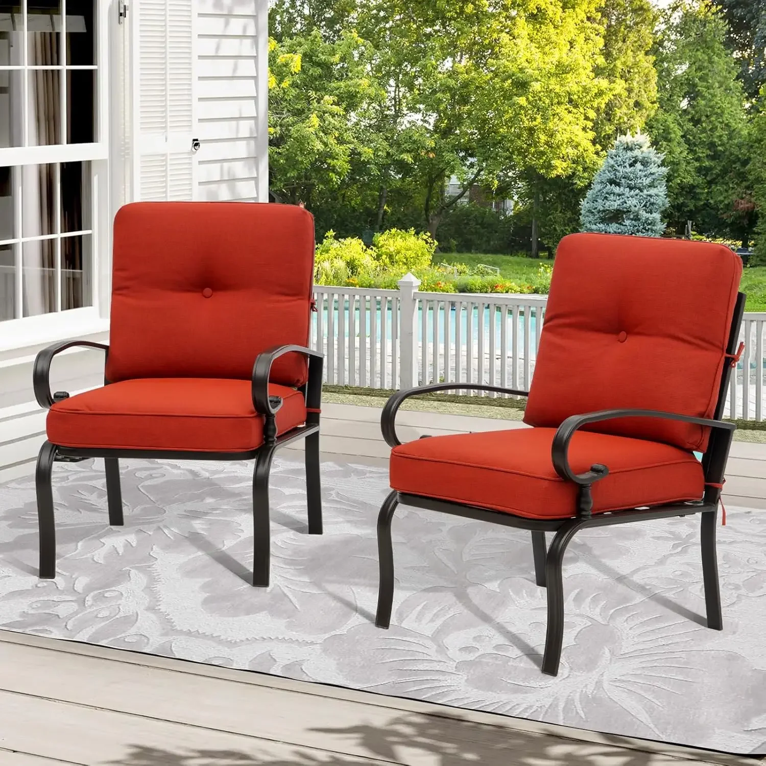 Outdoor Furniture Dining Set - 빨간색 야외용 금속 비스트로 의자 정원용
