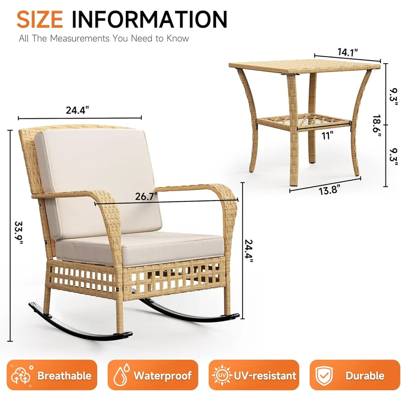 야외용 흔들의자 세트 3피스 위커 파티오 가구 - Outdoor Furniture Rocking Chair 리뷰 및 가격