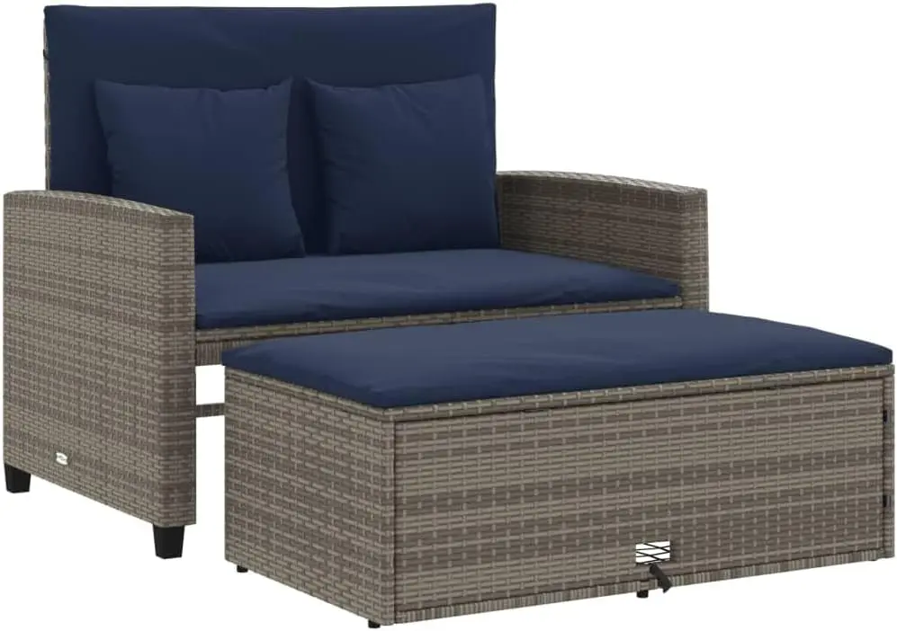 회색 및 네이비 블루 PE 라탄 컨버터블 정원 소파,  - Outdoor Furniture Rattan 리뷰 및 가격
