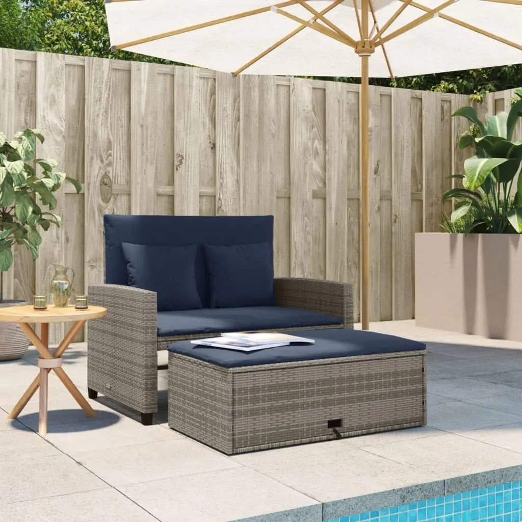 회색 및 네이비 블루 PE 라탄 컨버터블 정원 소파,  - Outdoor Furniture Rattan 리뷰 및 가격