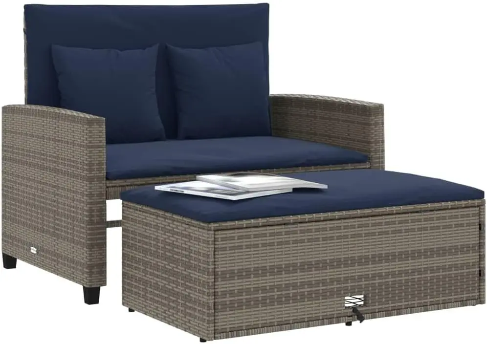 회색 및 네이비 블루 PE 라탄 컨버터블 정원 소파,  - Outdoor Furniture Rattan 리뷰 및 가격