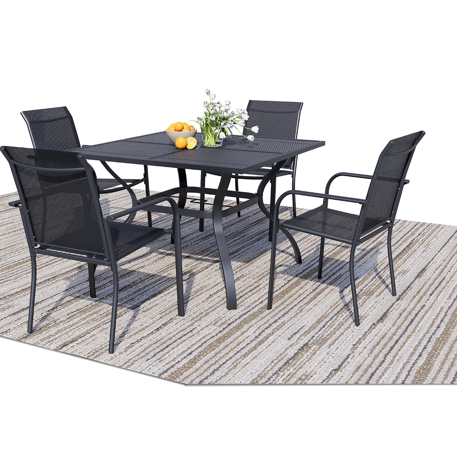 5피스 파티오 다이닝 세트, 4개의 스태킹 가능한 금속 - Outdoor Furniture Dining Set 리뷰 및 가격