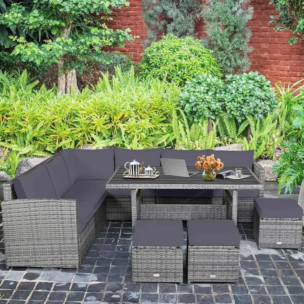 그레이 7피스 라탄 파티오 가구 세트(쿠션 포함), 야 - Outdoor Furniture Dining Set 리뷰 및 가격