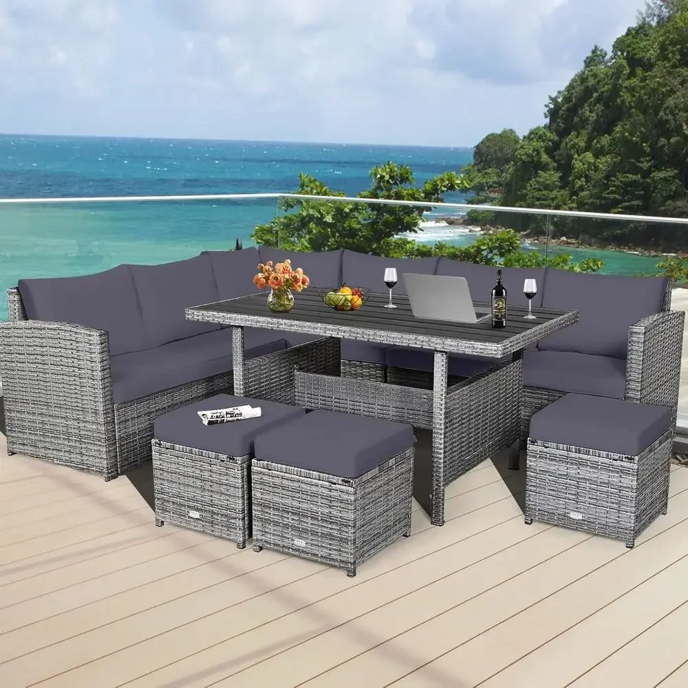 그레이 7피스 라탄 파티오 가구 세트(쿠션 포함), 야 - Outdoor Furniture Dining Set 리뷰 및 가격
