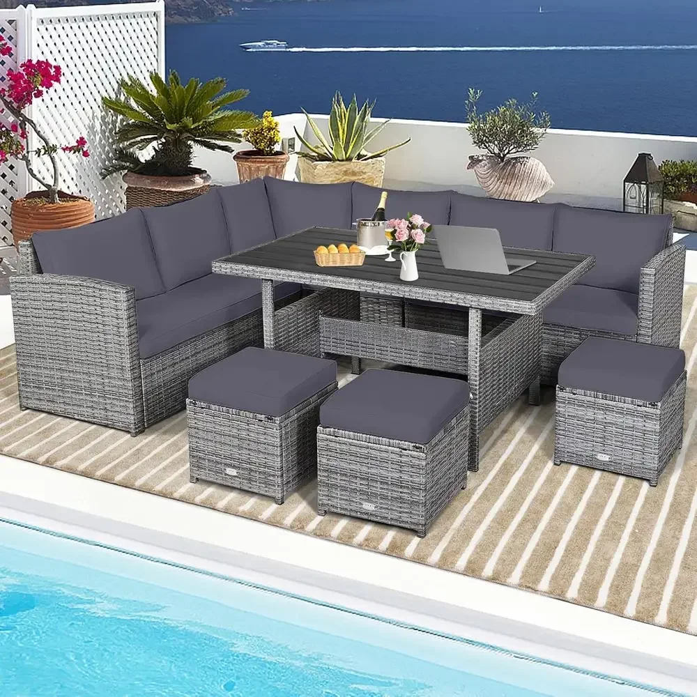 그레이 7피스 라탄 파티오 가구 세트(쿠션 포함), 야 - Outdoor Furniture Dining Set 리뷰 및 가격