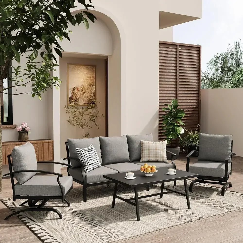 회색 야외용 금속 파티오 가구 세트 (커피 테이블과 흔 - Outdoor Furniture Rocking Chair 리뷰 및 가격
