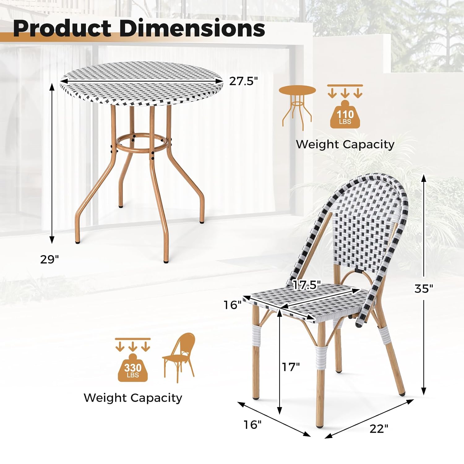 위커 비스트로 테이블 & 의자 2개 세트, 정원 발코니 - Outdoor Furniture Dining Set 리뷰 및 가격